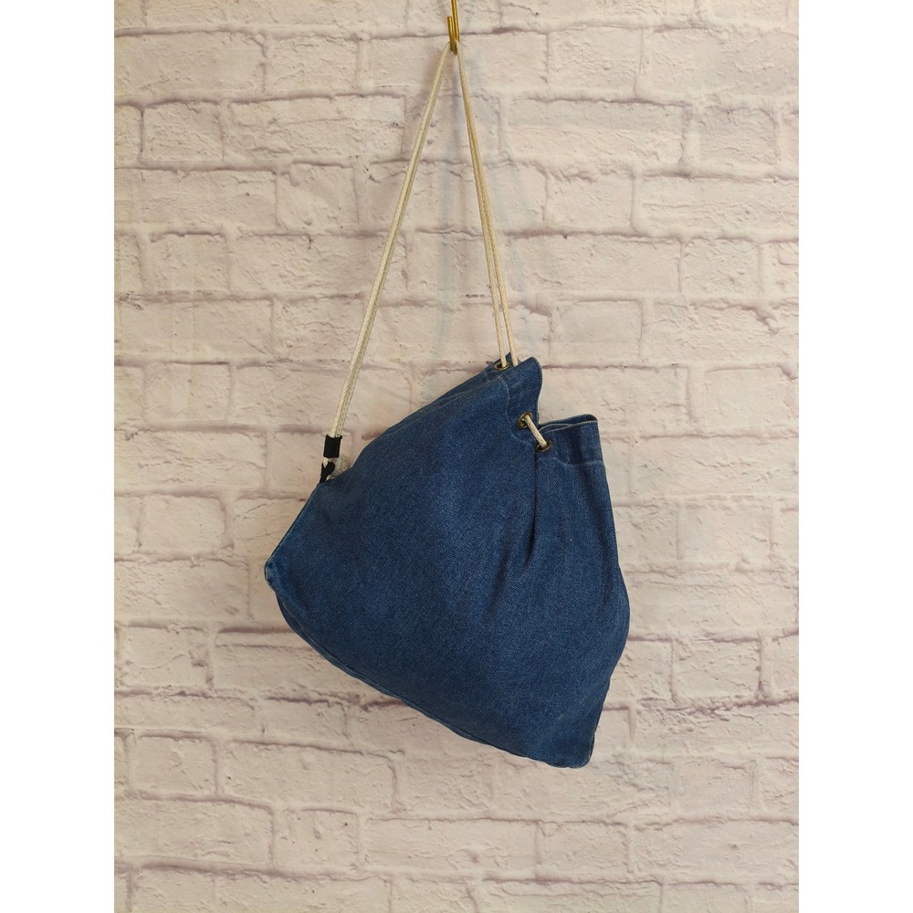Vintage Contempo Casuals Blue Denim Drawstring Bucket Bag Rope Strap 90s Retro